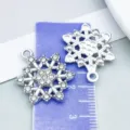 Silver snowflake charm with rhinestones for DIY jewelry making project - Hollow Point Drill Snowflake (27054) / 1 Piece/Pack (23*17mm) / White K