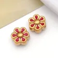 Cuenta de margarita en acero inoxidable dorado con esmalte rojo para joyería artesanal - Cuentas de margaritas perforadas (T1538) / 1 Pieza (8*8mm) / Rojo