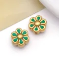 Abalorio de margarita en esmalte verde y acero inoxidable dorado para bisutería - Cuentas de margaritas perforadas (T1539) / 1 Pieza (8*8mm) / Verde