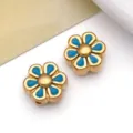 Cuentas de margaritas de esmalte azul y dorado de acero inoxidable para joyería artesanal - Cuentas de margaritas perforadas (T1541) / 1 Pieza (8*8mm) / Azul lago