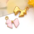 Enamel bow pendant in pink and gold finish for DIY jewelry bracelet making charms - 蝴蝶结吊坠(T1516) / 1个装 (12*13*3mm) / Pink