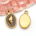 Golden stainless steel enamel oval pendant charm with a seashell design for DIY jewelry making - Stainless Steel Coffee Brown Drip Oil Snail Style (T1700) / 1 Piece (17*10*3mm) / Gold with Coffee Brown