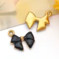Stainless steel bow-tie pendant charms in gold and black enamel for DIY jewelry - 蝴蝶结吊坠(T1517) / 1个装 (12*13*3mm) / Black
