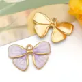 Handmade golden and purple stainless steel enamel bow-tie pendants for DIY jewelry - 蝴蝶结吊坠(T1625) / 1个装 (16*26*3mm) / Purple