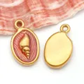 Golden stainless steel enamel shell pendant for ocean themed DIY jewelry making - Stainless Steel Pink Drip Oil Snail Style (T1702)
