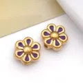 Cuentas de margarita artesanales de acero inoxidable y esmalte morado para hacer joyas DIY - Púrpura