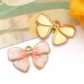 Colgantes de lazo de acero inoxidable y esmalte en oro y rosa blanco para joyería DIY - 蝴蝶结吊坠(T1626)