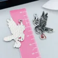 Dark black enamel raven pendant charm with silver edges for DIY Halloween jewelry making - 1 Piece (34*22mm)