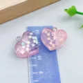 Ciondolo a cuore in resina rosa fatto a mano con glitter a stella per gioielli fai da te - Cuore in Resina Glitter Rosa Trasparente (24317) / 1 Pezzo (17*18mm) / Rosa