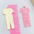 Pink alloy medical scrub uniform pendant charm for DIY jewelry making with ruler scale - 1 Piece/Pack (45.5*22mm)