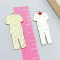 Medical scrub suit alloy charms with white enamel and red shirt detail, 5.5cm length - Red Nurse Uniform Set Shape