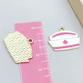 Pink enamel nurse hat alloy pendant charm for DIY handmade jewelry making accessories - 1 Piece (18*25mm)