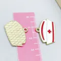 Gold-plated medical nurse hat alloy charms with red enamel cross for DIY jewelry - Red Nurse Hat Shape