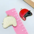 Sporty red enamel baseball cap pendant charms shown with ruler for size measurement - 1 Piece (25*25mm) / Red Sports Baseball Cap