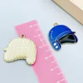 Blue enamel baseball helmet alloy charm pendant for DIY jewelry making shown with ruler - 1 Piece (25*25mm) / Blue Sports Baseball Cap