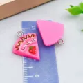 Handmade rose red resin cake slice pendant with strawberry for DIY jewelry making accessories - Triangle Cake (24587)