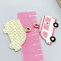 Pink enamel ambulance alloy charm with ruler showing size for DIY jewelry craft - 1 Piece (25*30mm)