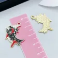 Gothic crescent moon enamel pendant with red dragon silhouette for DIY jewelry making - 24x19mm