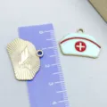 Enamel nurse hat alloy charm pendant in light blue with red cross for DIY jewelry - Nurse Hat (23054) / 1 Piece (25x18mm)