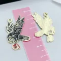 Gothic black enamel raven pendant with gold alloy for DIY jewelry making - 34x22mm