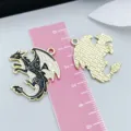 Detailed KC gold black and white enamel dragon pendant charm for DIY jewelry making - 29x26mm