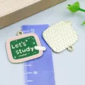 Green chalkboard enamel charm with Let's study text for DIY student jewelry making - Graduation Let's Study Blackboard Style (27446) / 1 Piece (23*26mm) / Green