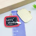 Chalkboard style enamel pendant with Let's study text for graduation DIY jewelry making - Graduation Let's Study Blackboard Style (27447) / 1 Piece (23*26mm) / Black