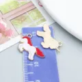 Enamel white and red unicorn animal charms on ruler for DIY jewelry making crafts - Red and White Running Unicorn (9930) / 1 Piece (14x17mm)