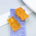 Translucent orange gummy bear resin charms with metal loops for DIY jewelry making crafts - Bear Candy (12567)