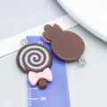 Brown resin lollipop pendant charm with pink bow for DIY jewelry making accessories - Coffee Brown Resin Bow Lollipops (24473)