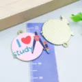 Pink enamel I Love Study charm pendant with compass for school graduation DIY jewelry - Round I Study Style (27453) / 1 Piece/Pack (27*27mm) / Pink