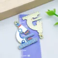 Enamel microscope pendant with laboratory text on a purple ruler measurement background - LABORATORY Microscope Style (27454) / 1 Piece (30*21mm) / Blue
