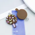 Coffee brown resin lollipop pendant with colorful swirls for DIY handmade jewelry crafts - Coffee Brown Resin Lollipop (24576)
