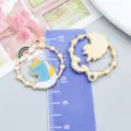 Colorful enamel unicorn pendant with rainbow and stars border for DIY jewelry making - Lake Blue Round Unicorn Ring (11453)