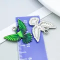 Green enamel hummingbird charm with silver-tone alloy backing for jewelry making - Spreading Wings Hummingbird (27644) / 1 Piece/Pack / Green