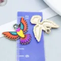 Vibrant colorful enamel hummingbird pendant with golden back for DIY jewelry crafting accessory - Spreading Wings Hummingbird (27618)