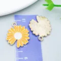 Yellow enamel sunflower charms and daisy pendants for DIY jewelry making accessories - Open Single-sided Sunflower (12067)