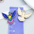 Colorful enamel hummingbird pendant charm and gold back view for DIY jewelry making - Spreading Wings Hummingbird (27619)