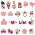 Set of 20 pink enamel alloy heart and rose charms for Valentine's Day DIY jewelry making - Mixed Style (SN1662) / 20 Pieces/Pack / Pink