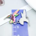 Vibrant colorful enamel hummingbird alloy charm pendant with double loops for DIY jewelry - Colorful Drip Oil Hummingbird (27593)
