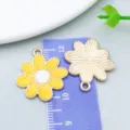 Yellow enamel daisy sunflower pendant charm with ruler measurement for DIY jewelry projects - Chrysanthemum Style (14766)