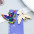 Handmade colorful drip oil hummingbird pendant in KC gold alloy for DIY jewelry crafting - Spreading Wings Hummingbird (27623)