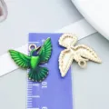 Colorful green dripping oil hummingbird charms with gold finish for DIY jewelry crafting - Spreading Wings Hummingbird (27624)