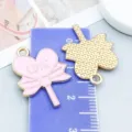 Pink enamel heart wand charm with LOVE engraving for Valentine's alloy DIY jewelry making - Bow Lollipop Style (21116) / 1 Piece/Pack (23*17mm) / Pink