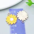 Yellow enamel daisy flower charms with gold-tone alloy for DIY jewelry making pendants - Chrysanthemum (14775)
