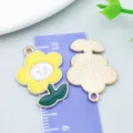 Yellow sunflower alloy enamel charms with smiley face for DIY handmade jewelry crafts - Smiling Sunflower (14783)