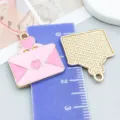 Pink heart-shaped envelope enamel alloy pendant charm for DIY jewelry making accessories - Heart Envelope (21120)