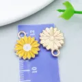 Yellow enamel and gold alloy daisy charms for DIY necklace and bracelet jewelry making - Small Daisy (14784)