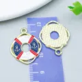 Charm salvagente in smalto stile marino con motivo ancora per creazione gioielli - Salvagente (27427) / 1 Pezzo (23*19mm) / Bianco