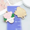 Pink enamel rose flower alloy pendant charm for DIY handmade jewelry making accessories - Rose Cake (21122)